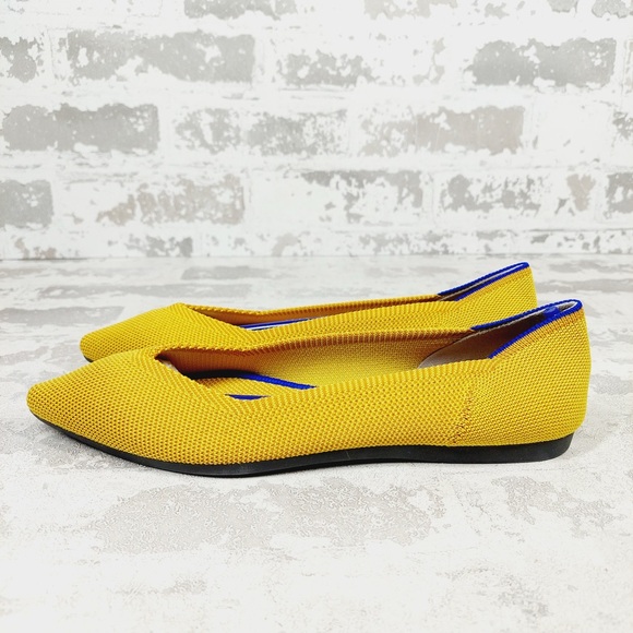 NEW Rothy's The Flat Yellow Knit Pointy Toe Slip On Comfy Loafers O572